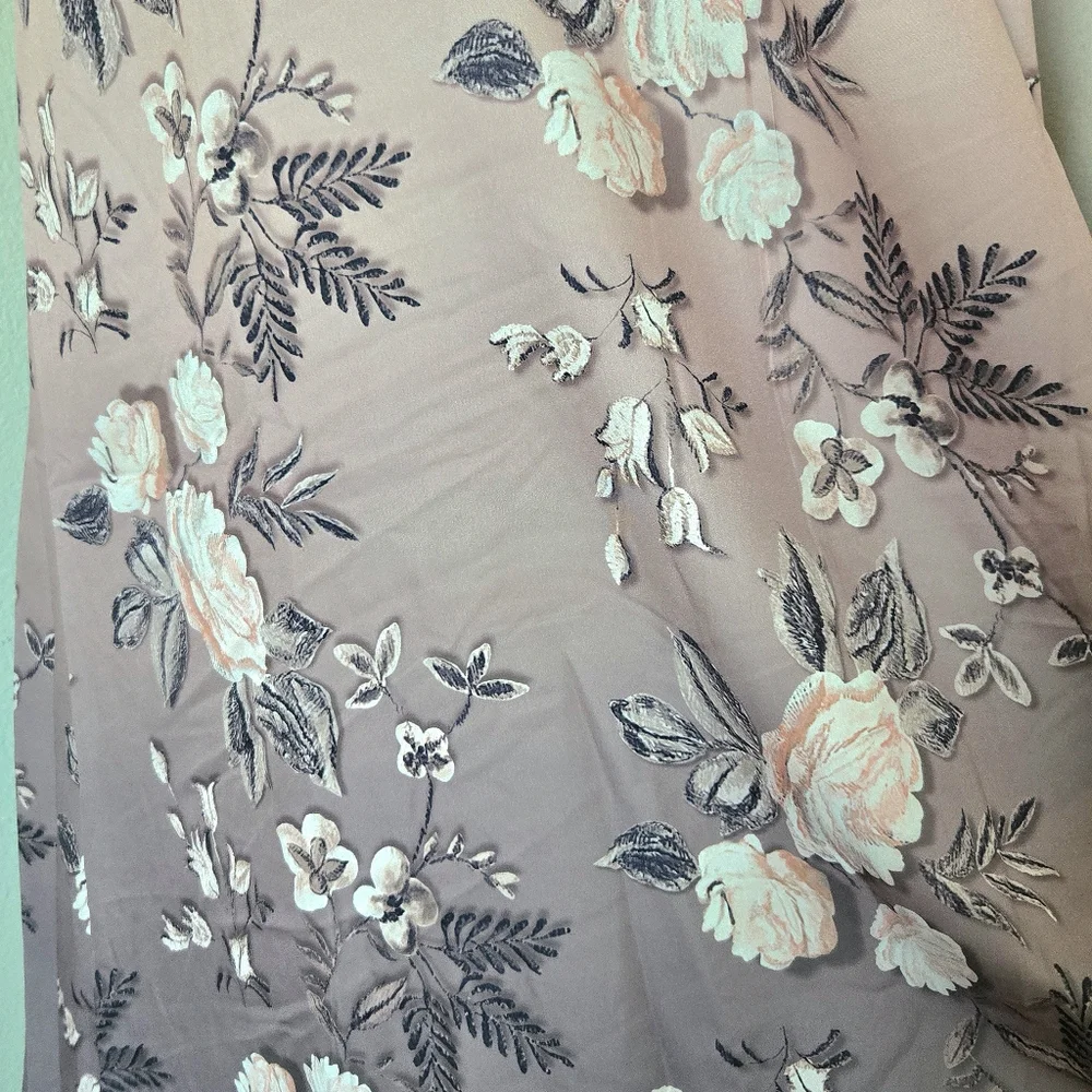 NWOT Floral 2 Piece Maxi Dress & Duster Set-Champagne/Coffee, Sleeveless Vneck - Picture 7 of 13